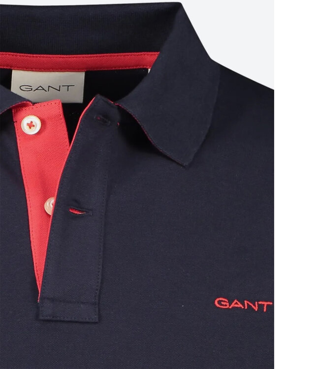 Gant 2062026-433 donkerblauw katoen stretch heren polo korte mouw