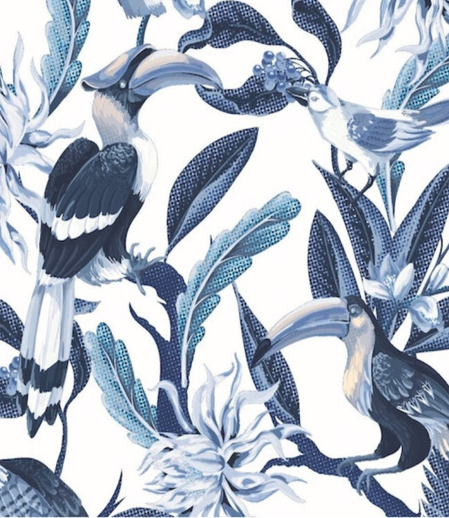 Desoto 71232 164 overhemd korte mouw  wit blauw donkerblauw vogel print