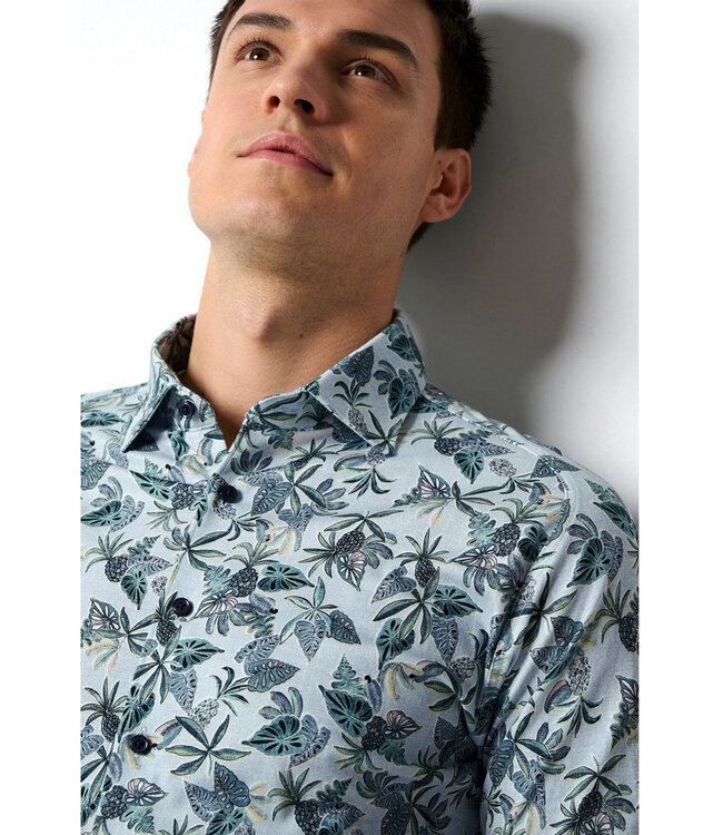 Desoto 73232 616 overhemd korte mouw blauw groen fruit bloemen print