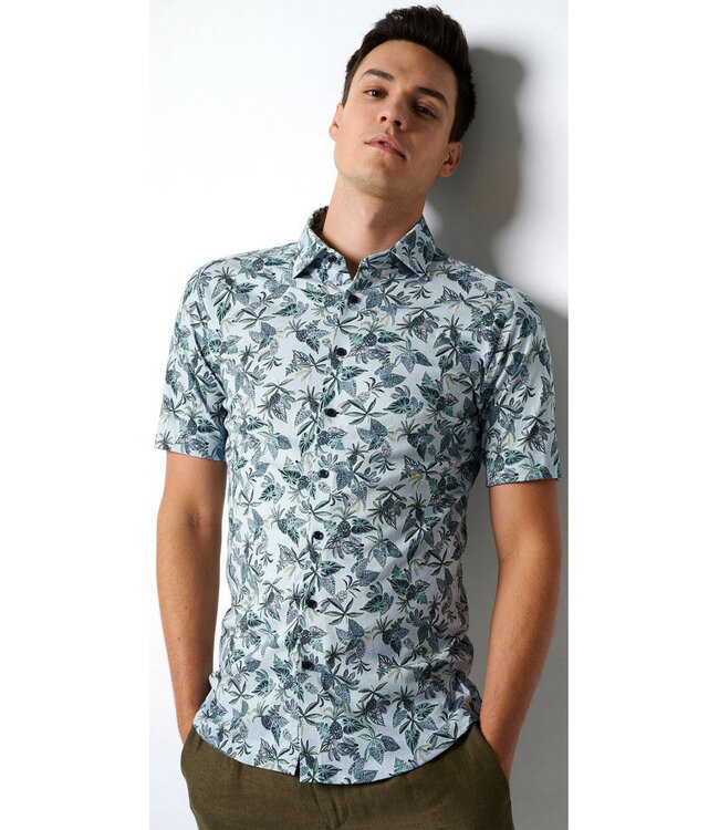 Desoto 73232 616 overhemd korte mouw blauw groen fruit bloemen print