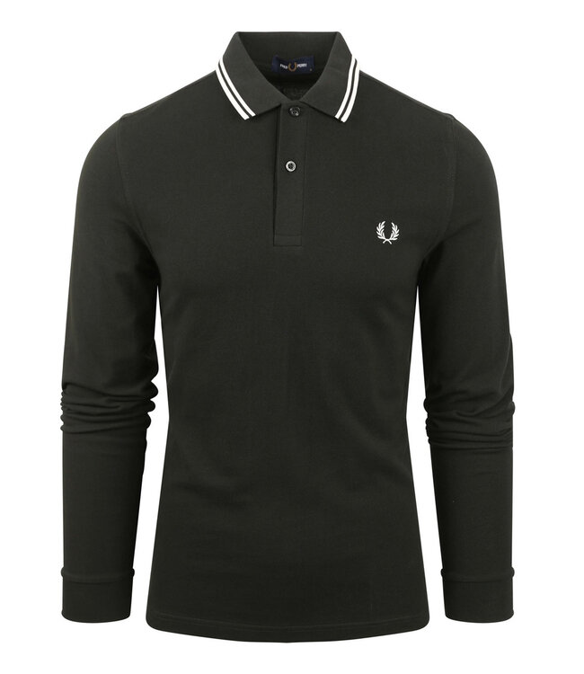 Fred Perry M3636 T50 Fred donkergroen Twin Tipped polo lange mouw met wit Fred Perry logo