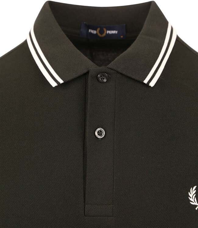 Fred Perry M3636 T50 Fred donkergroen Twin Tipped polo lange mouw met wit Fred Perry logo