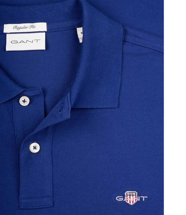 Gant 2230 heren polo kobaltblauw lange mouw
