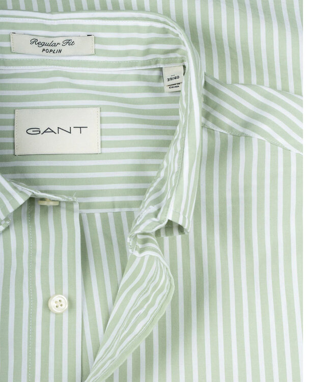 Gant 3000130-345 heren overhemd olijfgroen-wit streepje