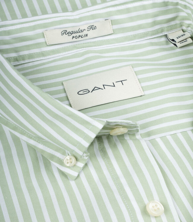 Gant 3000130-345 heren overhemd olijfgroen-wit streepje