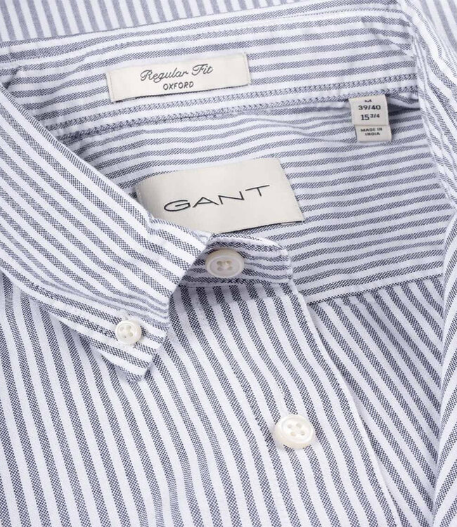 Gant 3000230-423 heren overhemd lange mouw donkerblauw-wit oxford streepje regular fit