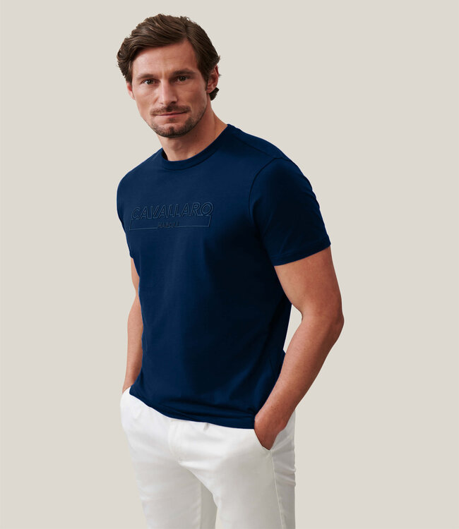 Cavallaro 117241004 Beciano Tee blauw t-shirt ronde hals katoen stretch