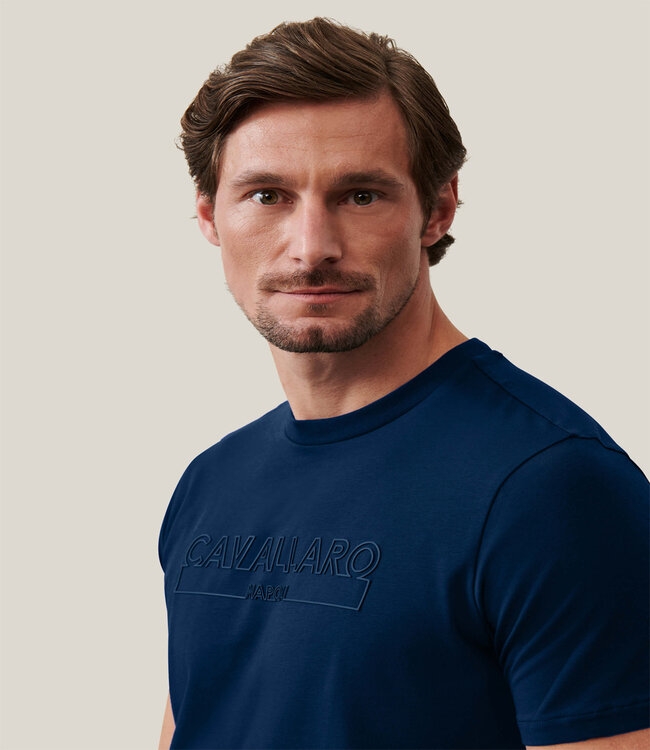 Cavallaro 117241004 Beciano Tee blauw t-shirt ronde hals katoen stretch