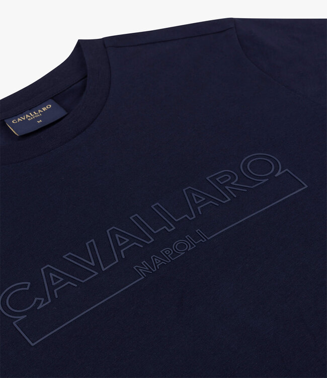 Cavallaro 117241004 Beciano Tee dark blue donkerblauw t-shirt ronde hals katoen stretch