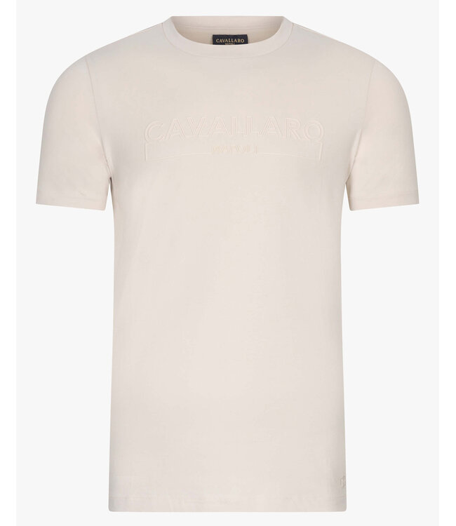 Cavallaro 117241004 Beciano Tee beige kit t-shirt ronde hals katoen stretch