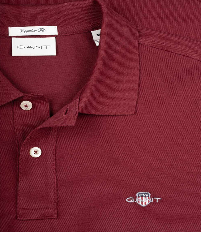 Gant 2230-604 heren polo lange mouw bordeaux rood katoen