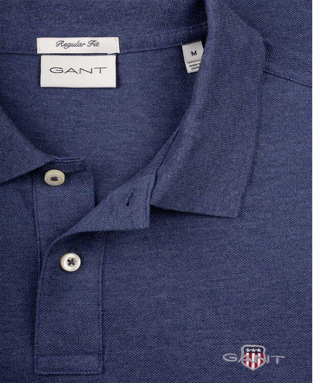 Gant 2210-902 dark jeans blue melange heren polo korte mouw regular fit