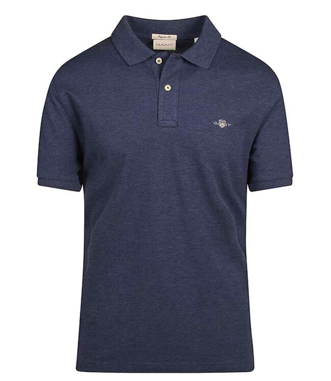 Gant 2210-902 dark jeans blue melange heren polo korte mouw regular fit