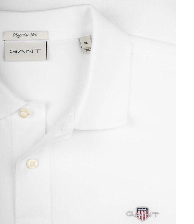 Gant 2210 110 wit heren polo korte mouw regular fit