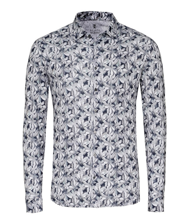 Desoto 71328-3-184 jersey overhemd grijs wit bloemenprint
