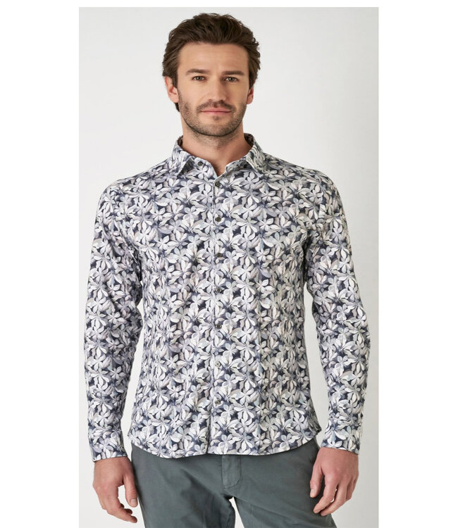 Desoto 71328-3-184 jersey overhemd grijs wit bloemenprint