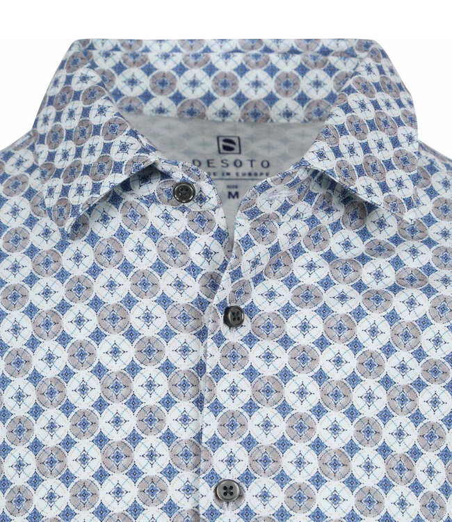 Desoto 71228-3-168 overhemd taupe grijs blauw wit grafische print