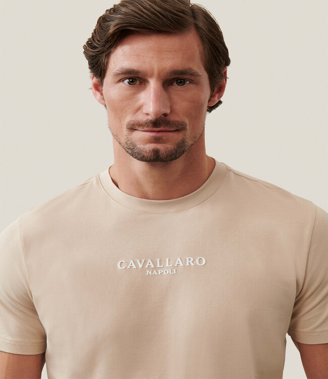Cavallaro 117241003 Bari Tee beige t-shirt ronde hals katoen stretch