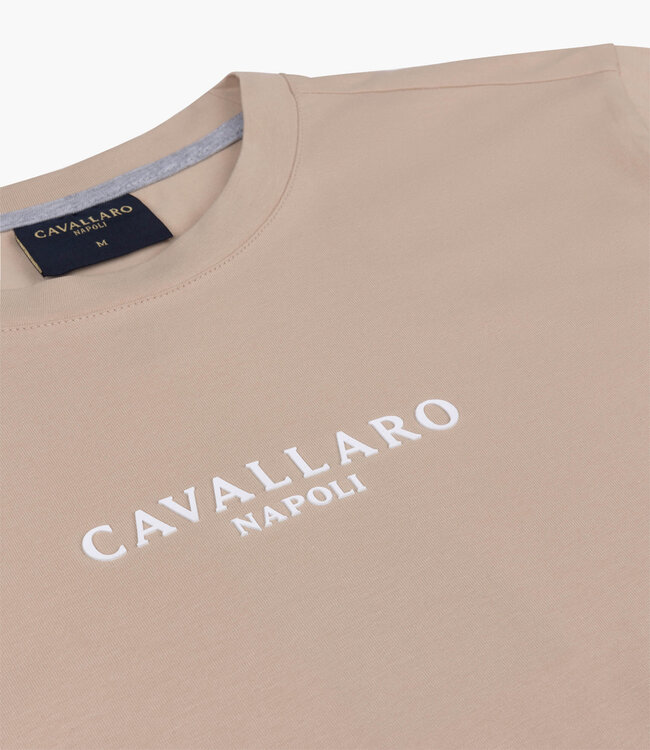Cavallaro 117241003 Bari Tee beige t-shirt ronde hals katoen stretch