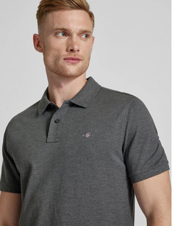 Gant 2210-95 antraciet grijs melange heren polo korte mouw regular fit