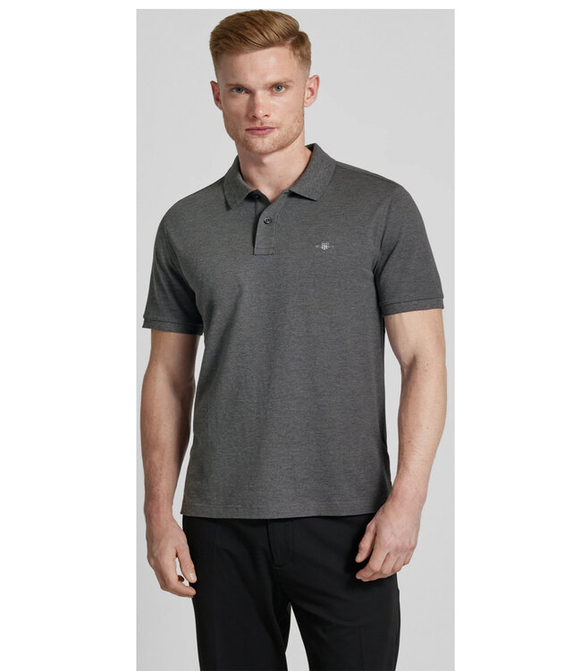 Gant 2210-95 antraciet grijs melange heren polo korte mouw regular fit