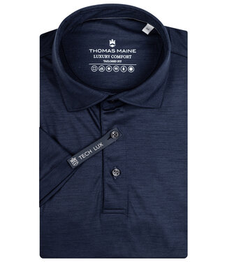 Thomas Maine heren polo korte mouw donkerblauw dark navy 1knoops wide spread tech luxe