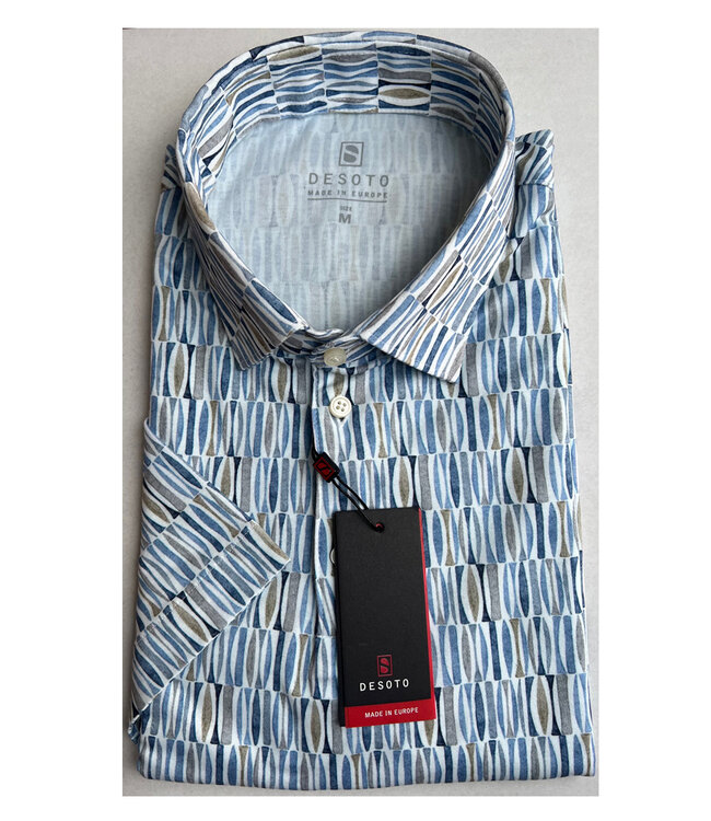 Desoto 74138-3 526  jersey heren limited edition polo  wit blauw bruin grafische print