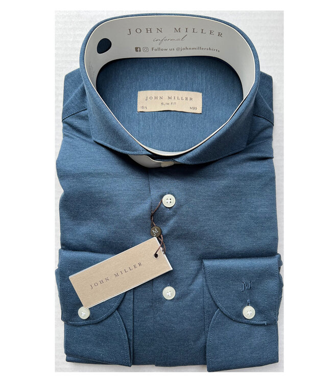 John Miller 5139881 170 John Miller heren overhemd slim fit jeans blauw jersey tricot