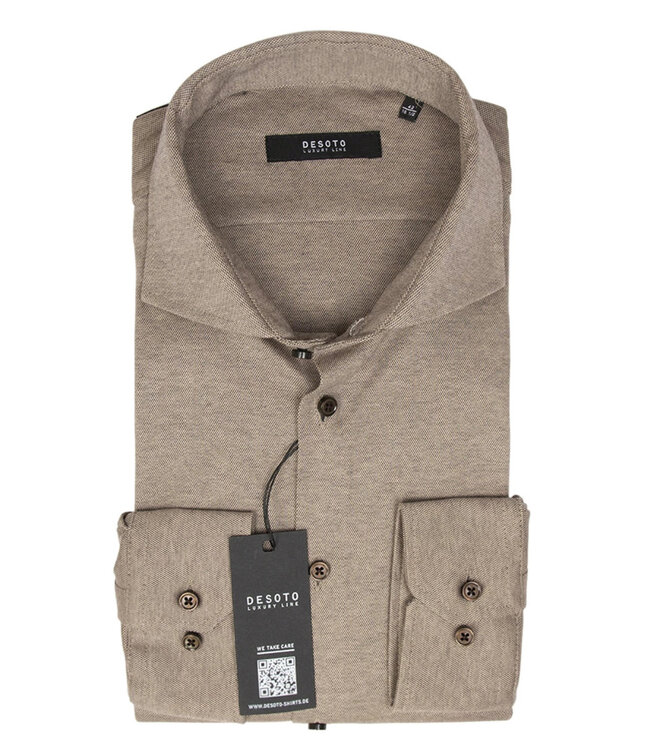 Desoto Luxury 30008-30 852 heren overhemd slim fit beige bruin supima jersey piquee katoen