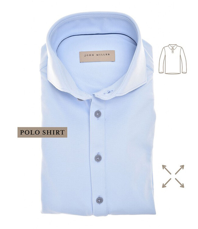 John Miller 5141228 130 heren polo lange mouw slim fit lichtblauw hyperstretch cut away