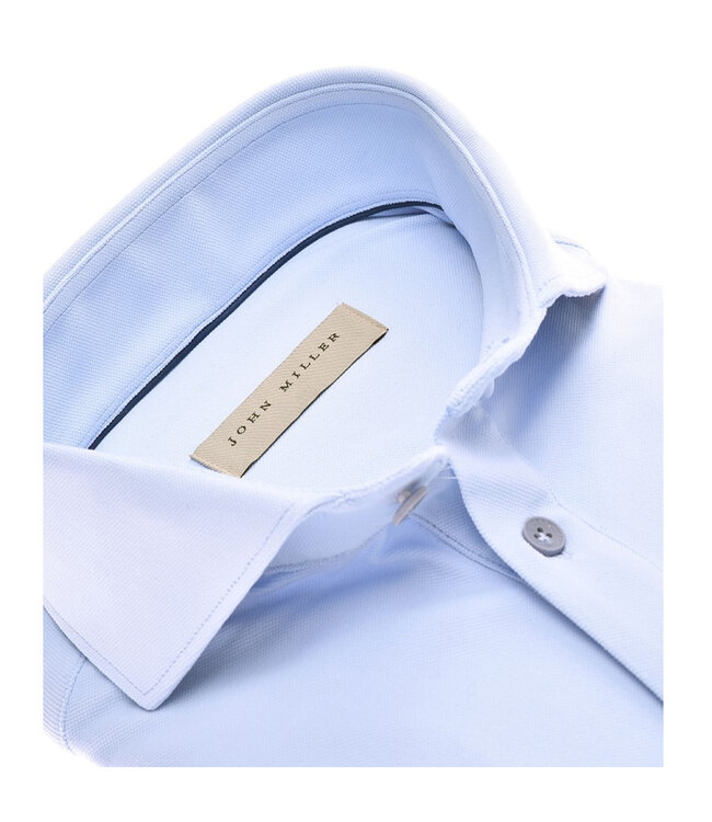John Miller 5141228 130 heren polo lange mouw slim fit lichtblauw hyperstretch cut away