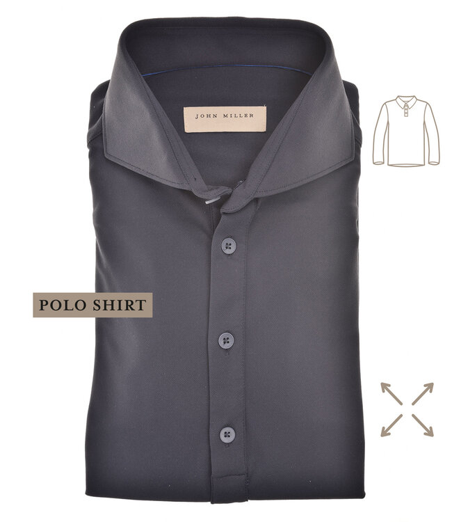 John Miller 5141228 195 heren polo lange mouw slim fit donkerblauw hyperstretch cut away