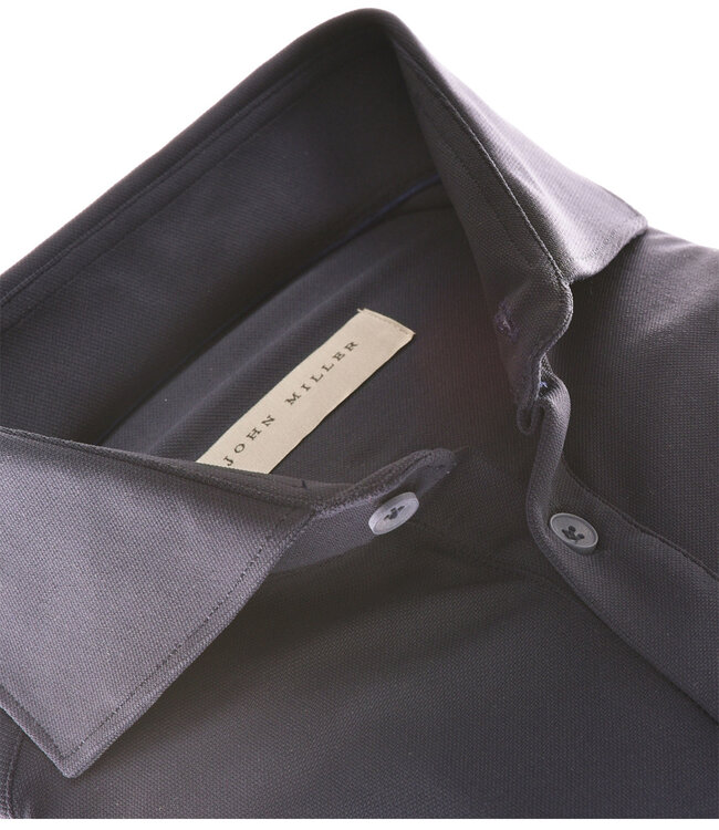 John Miller 5141228 195 heren polo lange mouw slim fit donkerblauw hyperstretch cut away
