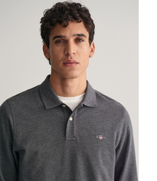 Gant gant heren polo antraciet grijs melange lange mouw