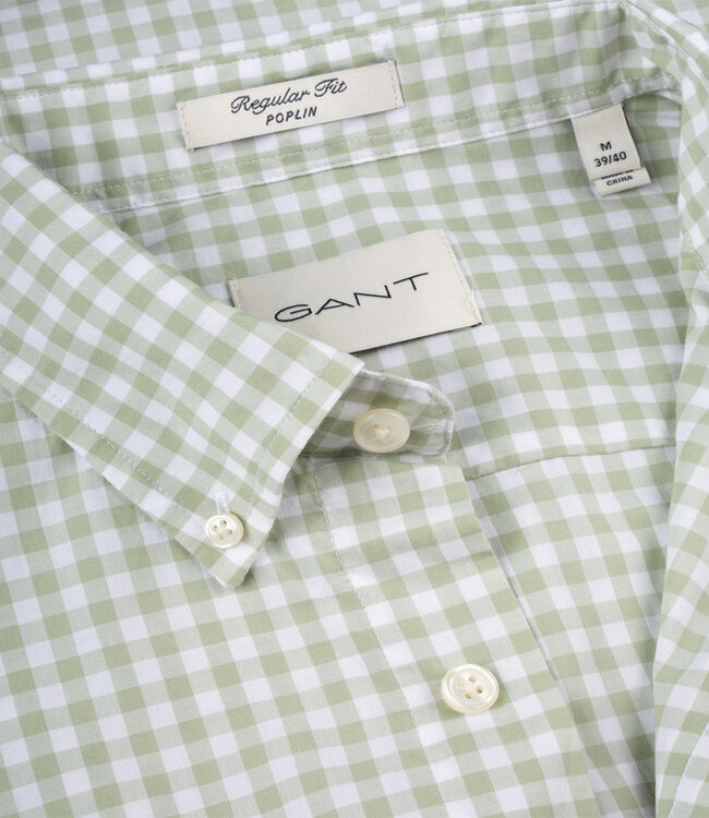 Gant 3000120-345 heren overhemd olijfgroen-wit ruitje