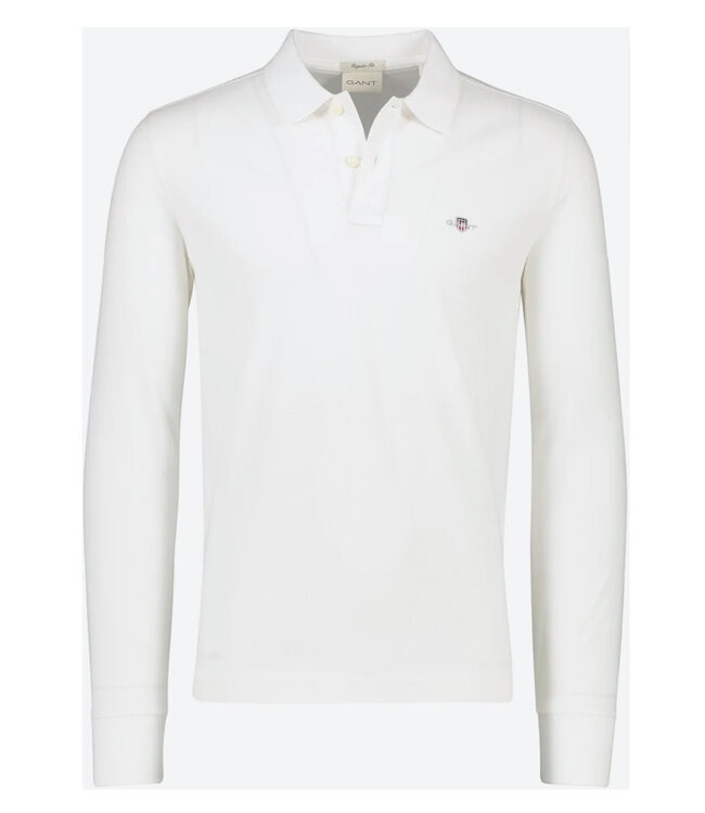 Gant 2230-110 heren polo lange mouw wit white katoen