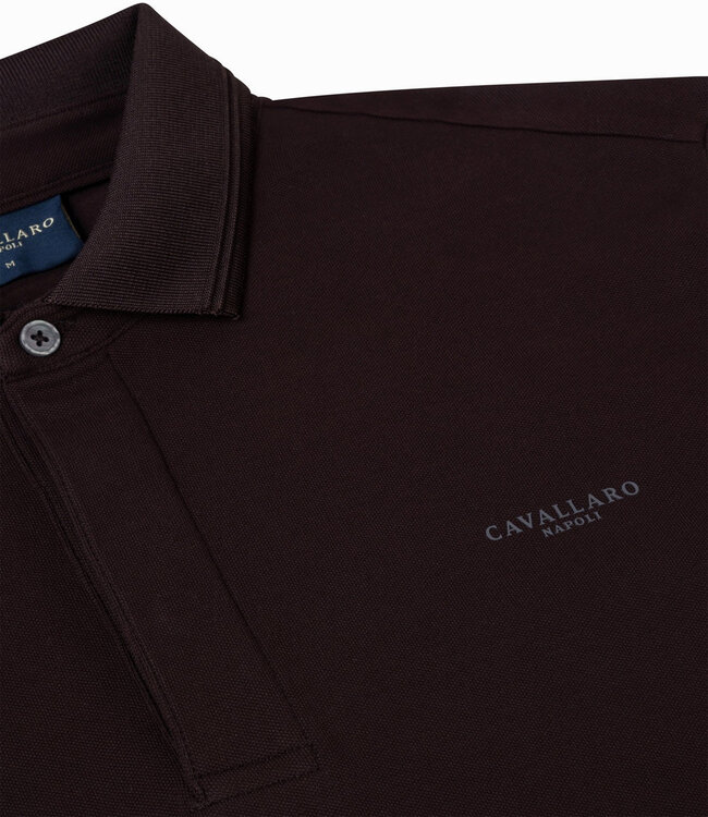 Cavallaro heren Basso polo lange mouw long sleeve donkerbruin katoen stretch