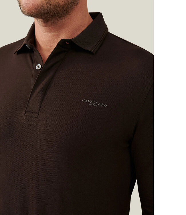 Cavallaro heren Basso polo lange mouw long sleeve donkerbruin katoen stretch
