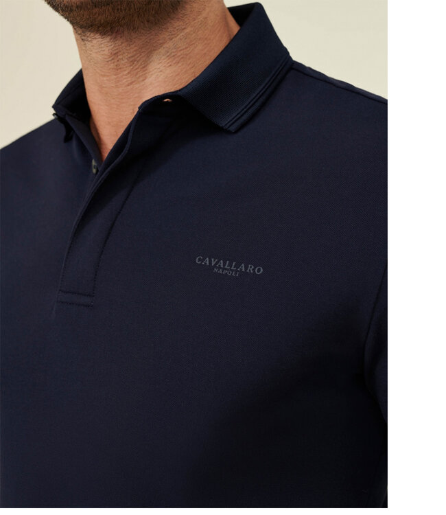 Cavallaro Limited Edition polo lange mouw long sleeve donkerblauw katoen stretch