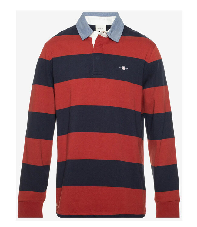Gant 2004083 612 donkerblauw-rood streep heren rugby shirt sweater