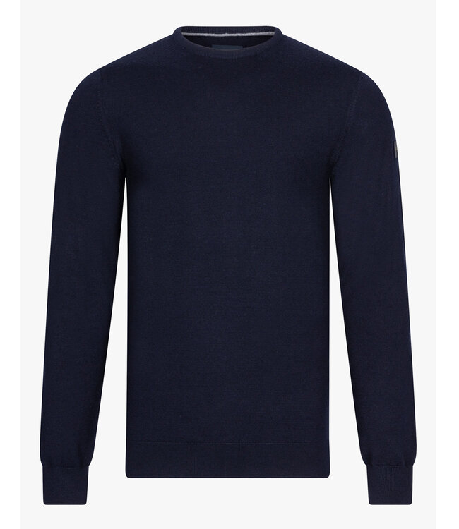 Cavallaro heren donkerblauw ronde hals trui merino wol