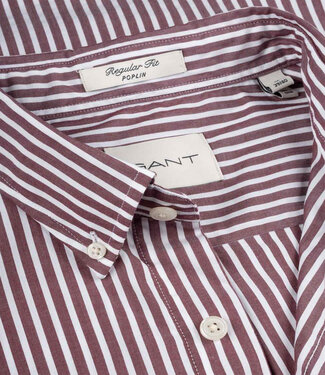 Gant heren overhemd bordeaux rood-wit streepje