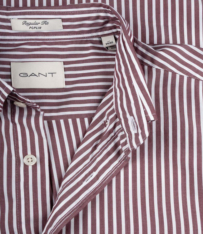 Gant 3000130-604 heren overhemd bordeaux rood-wit streepje