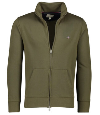 Gant heren olijfgroen sweat vest met rits