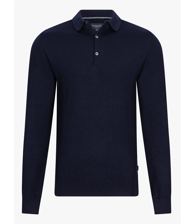 Cavallaro 116245020 limited edition heren donkerblauw lange mouw polo slim fit merino wol
