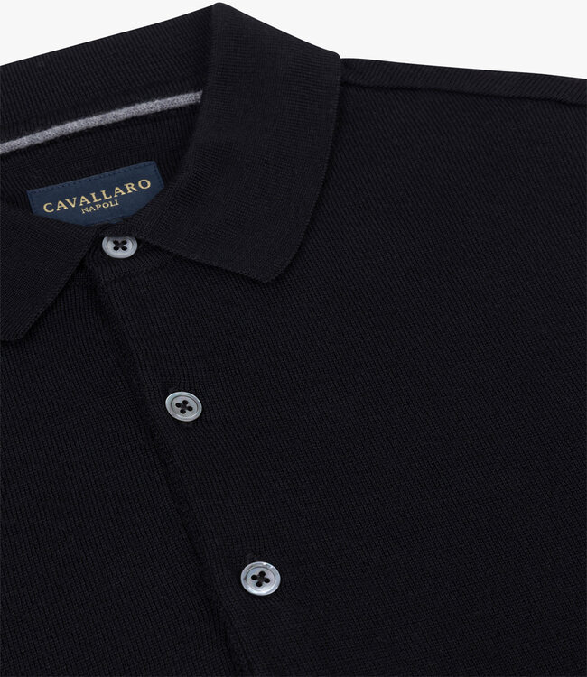 Cavallaro 116245020 limited edition heren zwart lange mouw polo slim fit merino wol