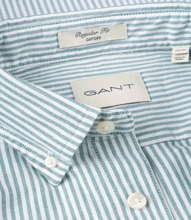 Gant 3000230-338 heren overhemd lange mouw groen-wit oxford streepje regular fit