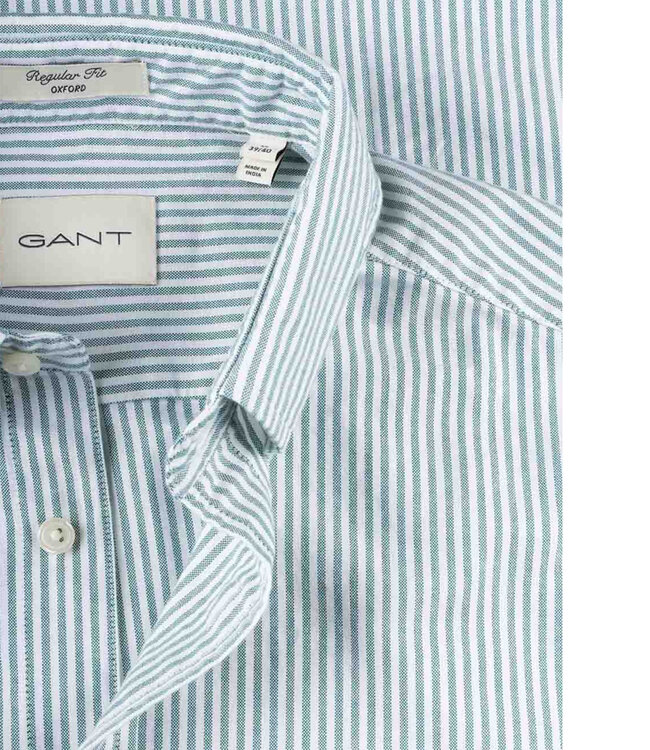 Gant 3000230-338 heren overhemd lange mouw groen-wit oxford streepje regular fit
