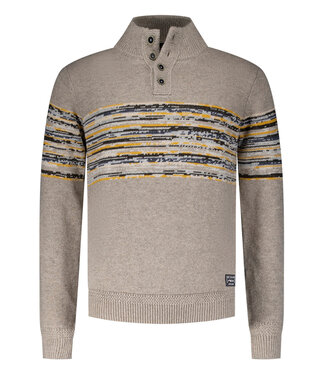 New Zealand Auckland heren zipper beige bruin met bruin ecru okergeel grafische print