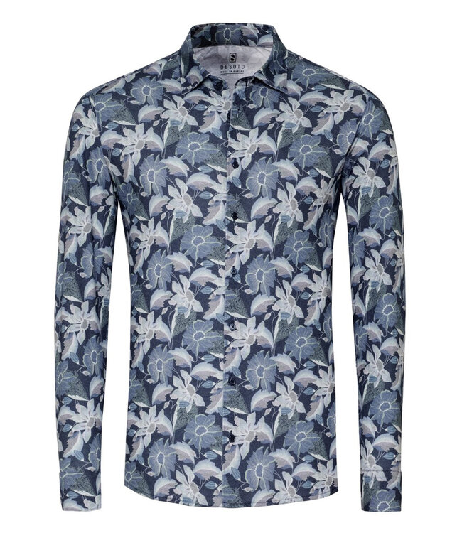 Desoto 77328 569 overhemd donkerblauw blauw groen grote bloemenprint